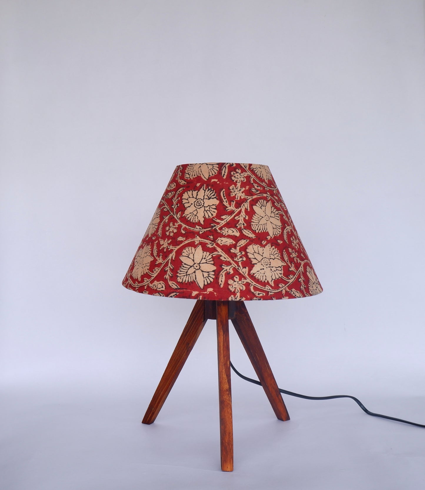 Tripod Lamp Crimson Red Floral Print