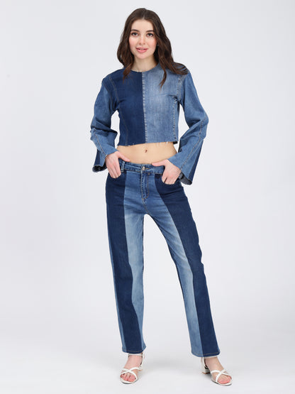 Round Neck Blue Denim Top