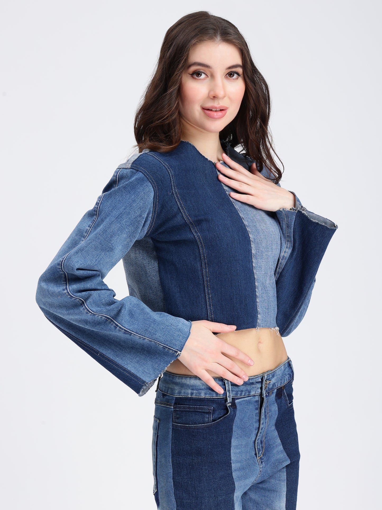 Round Neck Blue Denim Top