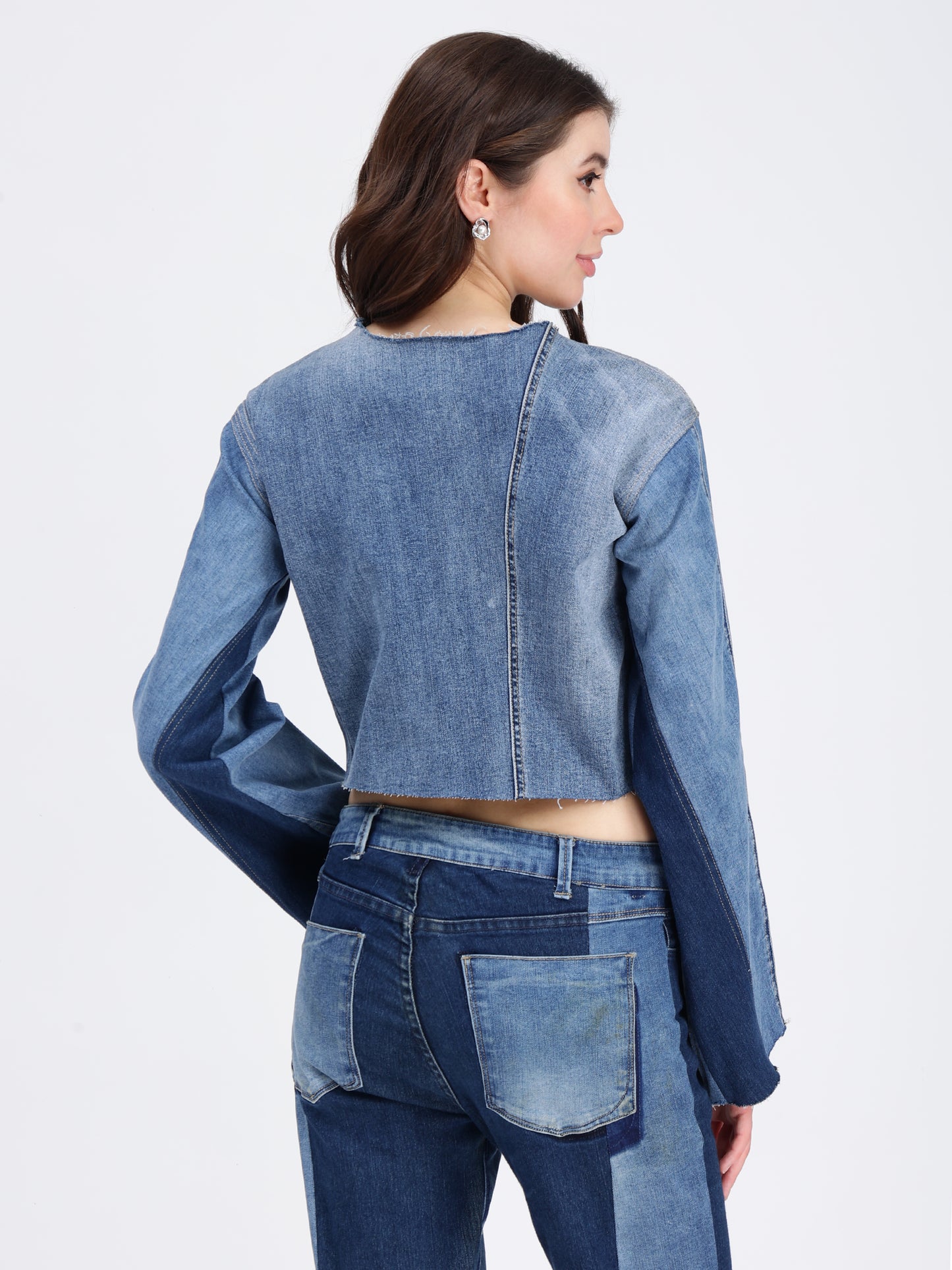 Round Neck Blue Denim Top