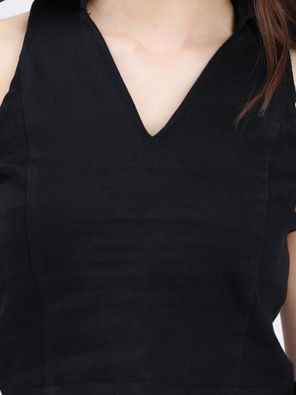 V Neck Black Top