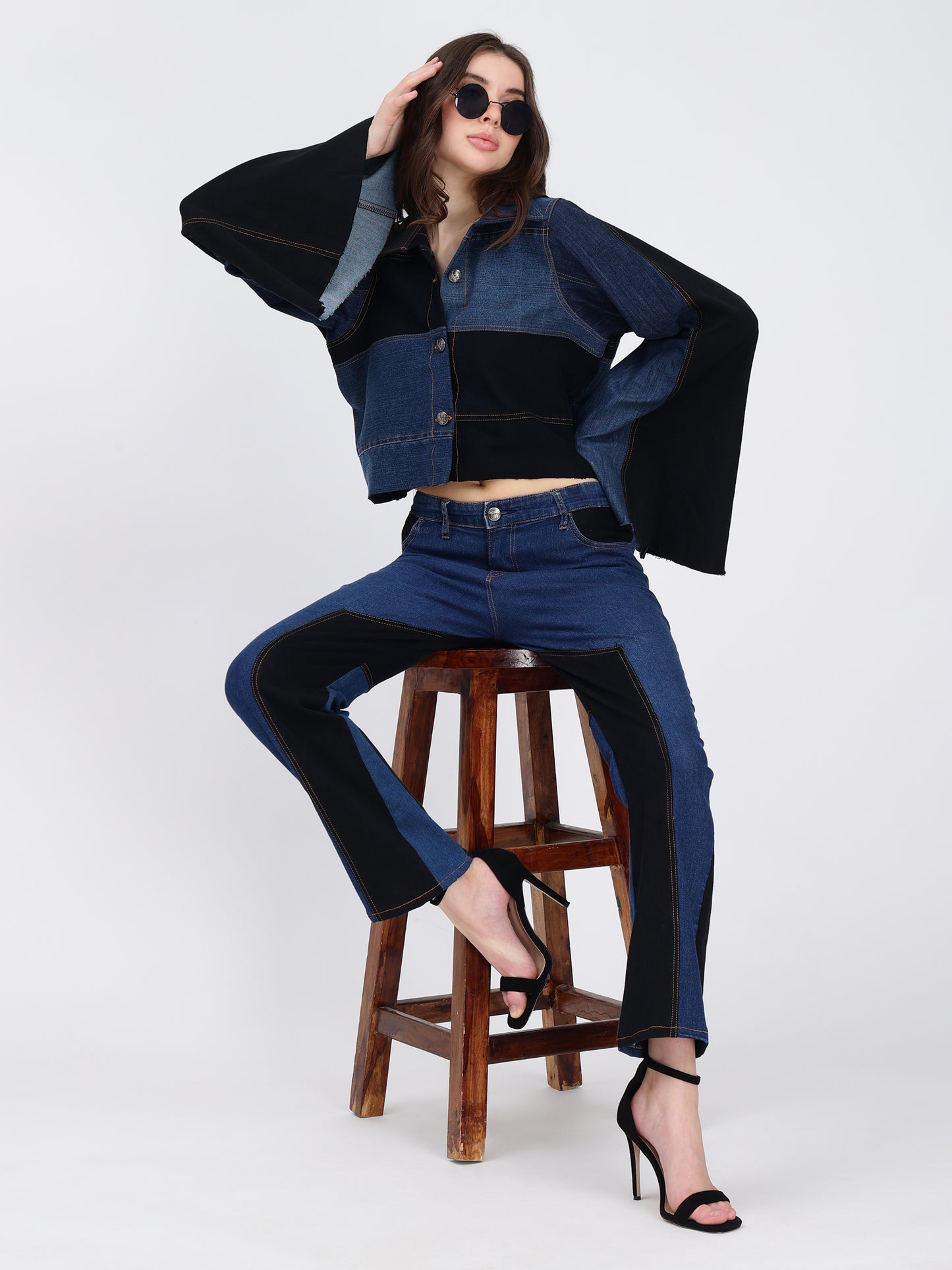 Bell Sleeves Denim Jacket Top For Women