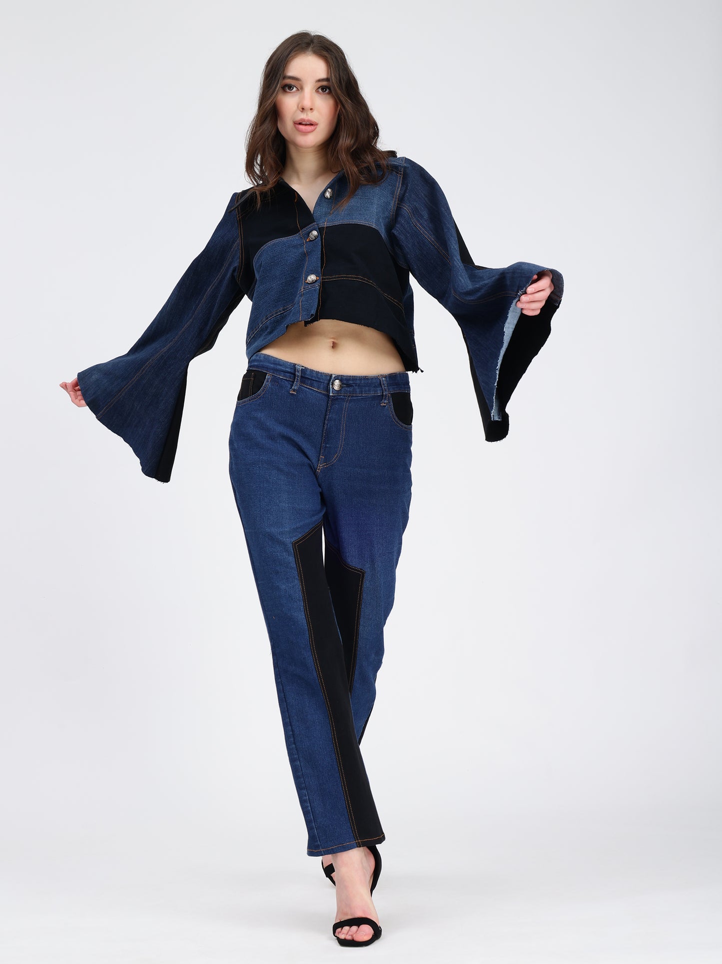 Bell Sleeves Denim Jacket Top For Women