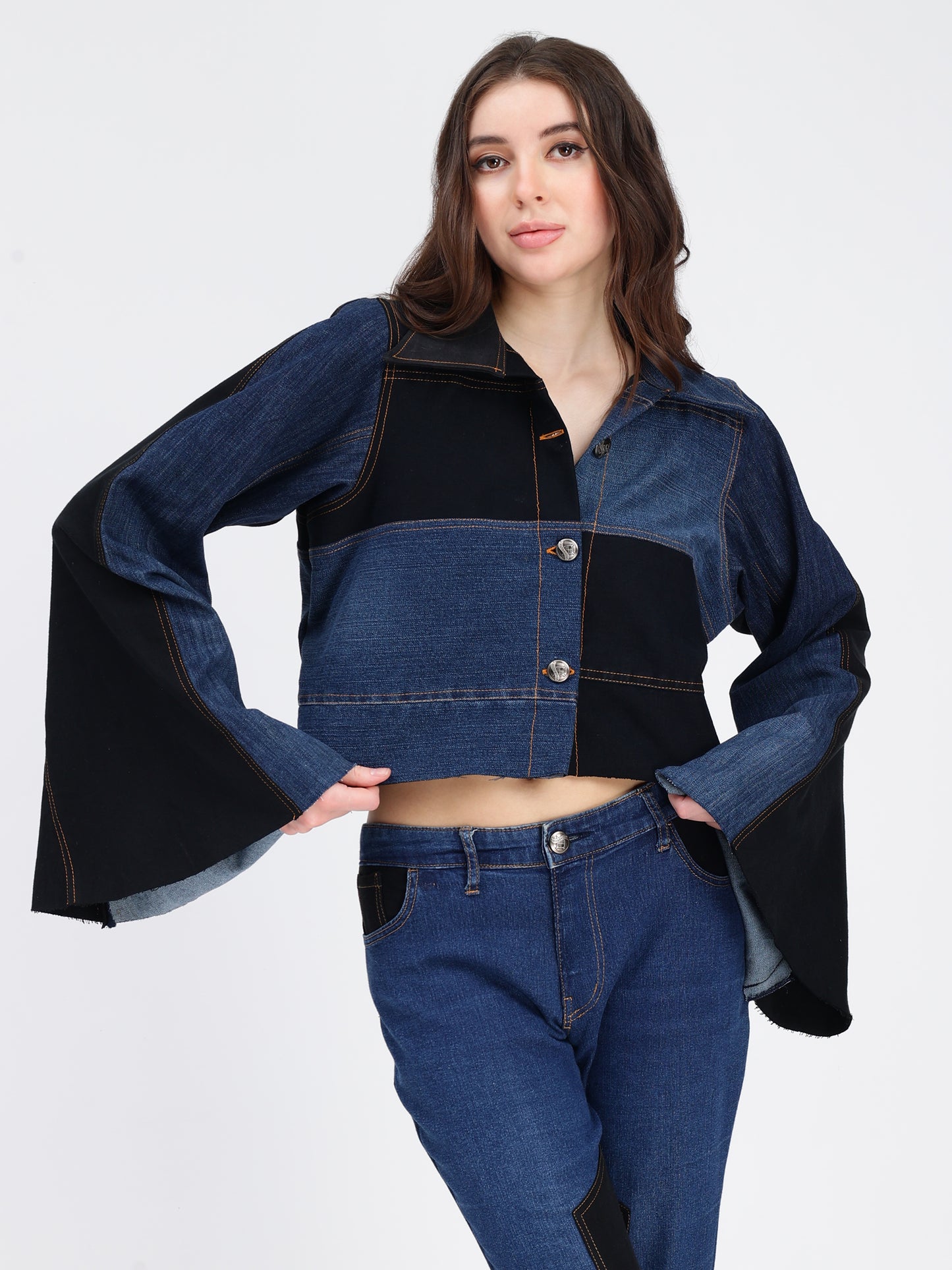 Bell Sleeves Denim Jacket Top For Women