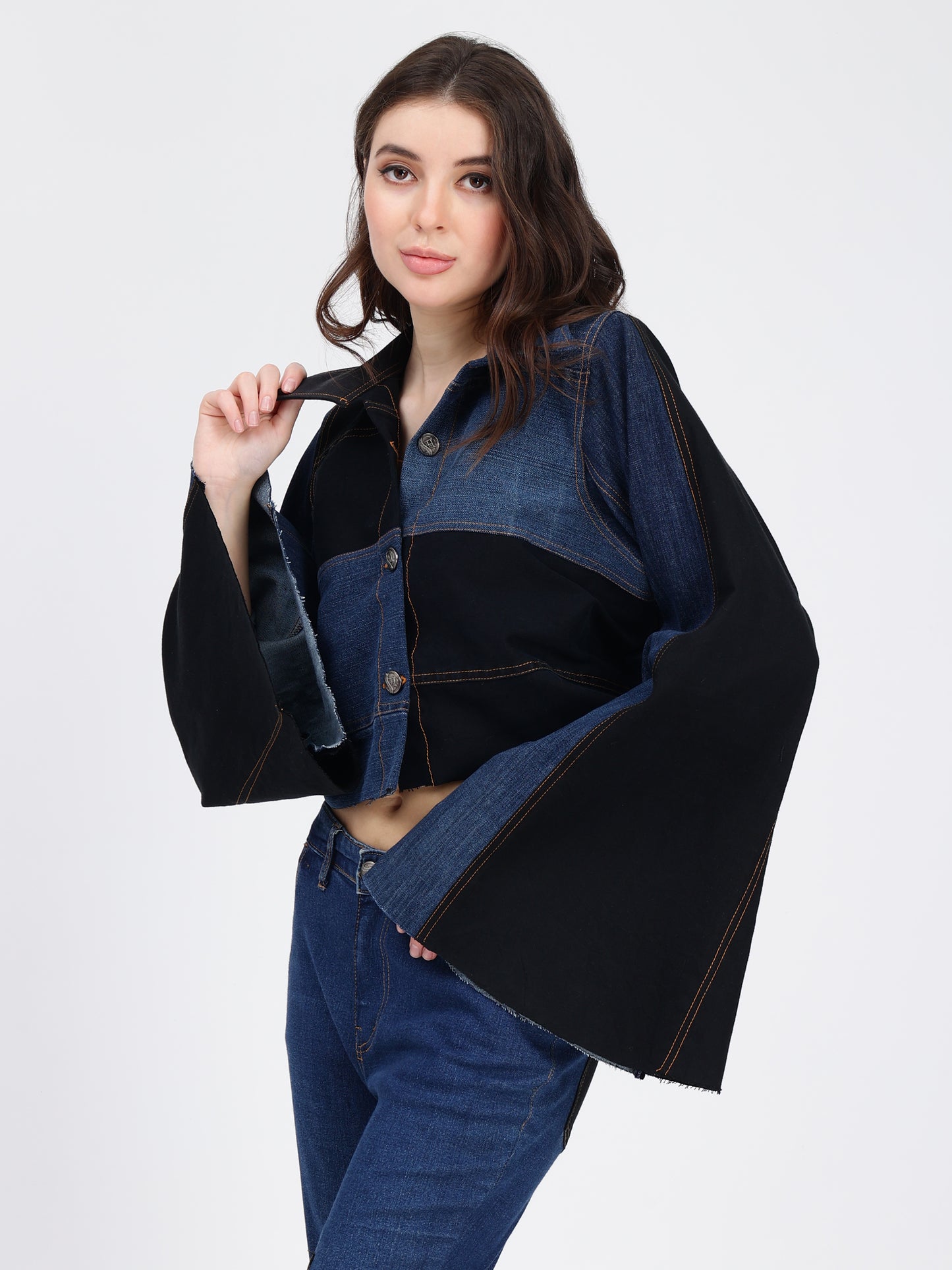 Bell Sleeves Denim Jacket Top For Women