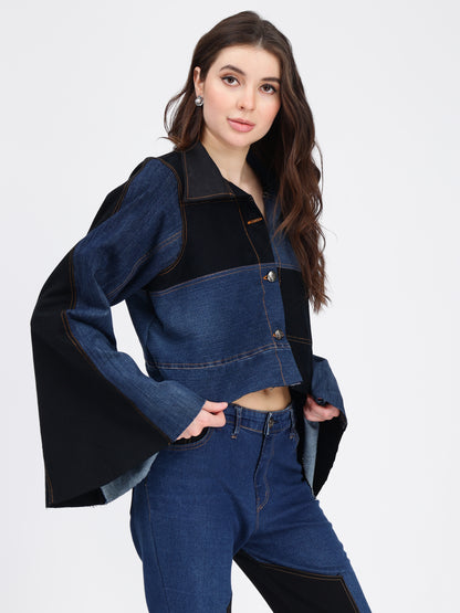 Bell Sleeves Denim Jacket Top For Women