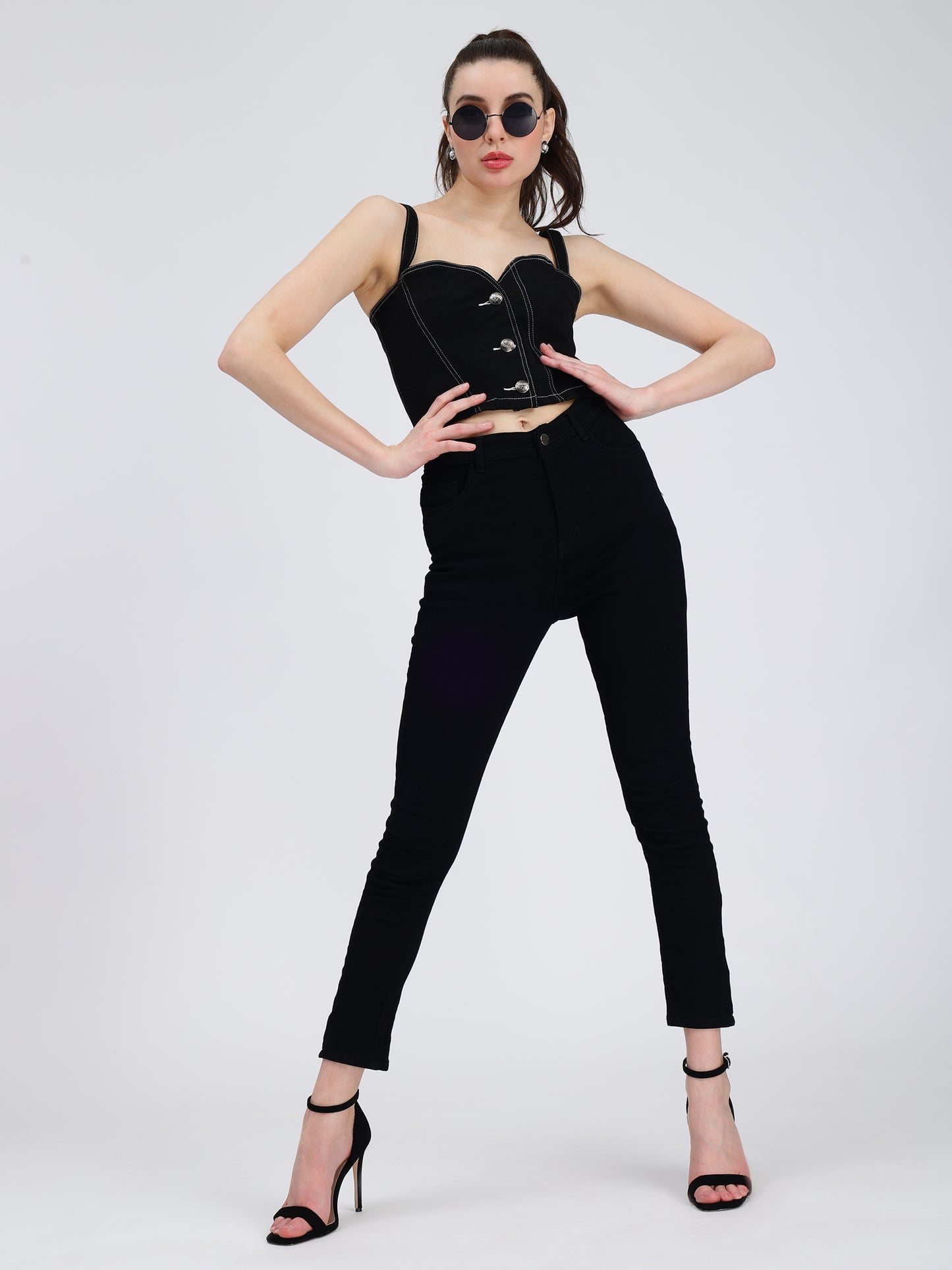 Sweatheart Top Neck Black Denim Top