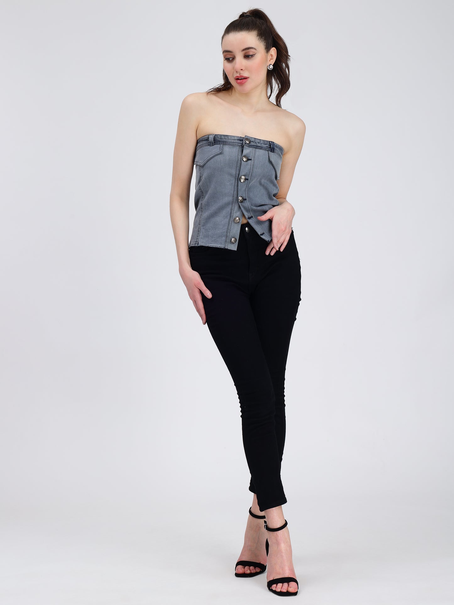 Denim Grey Corset For Women