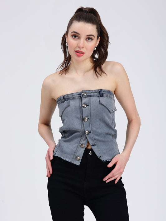 Denim Grey Corset For Women