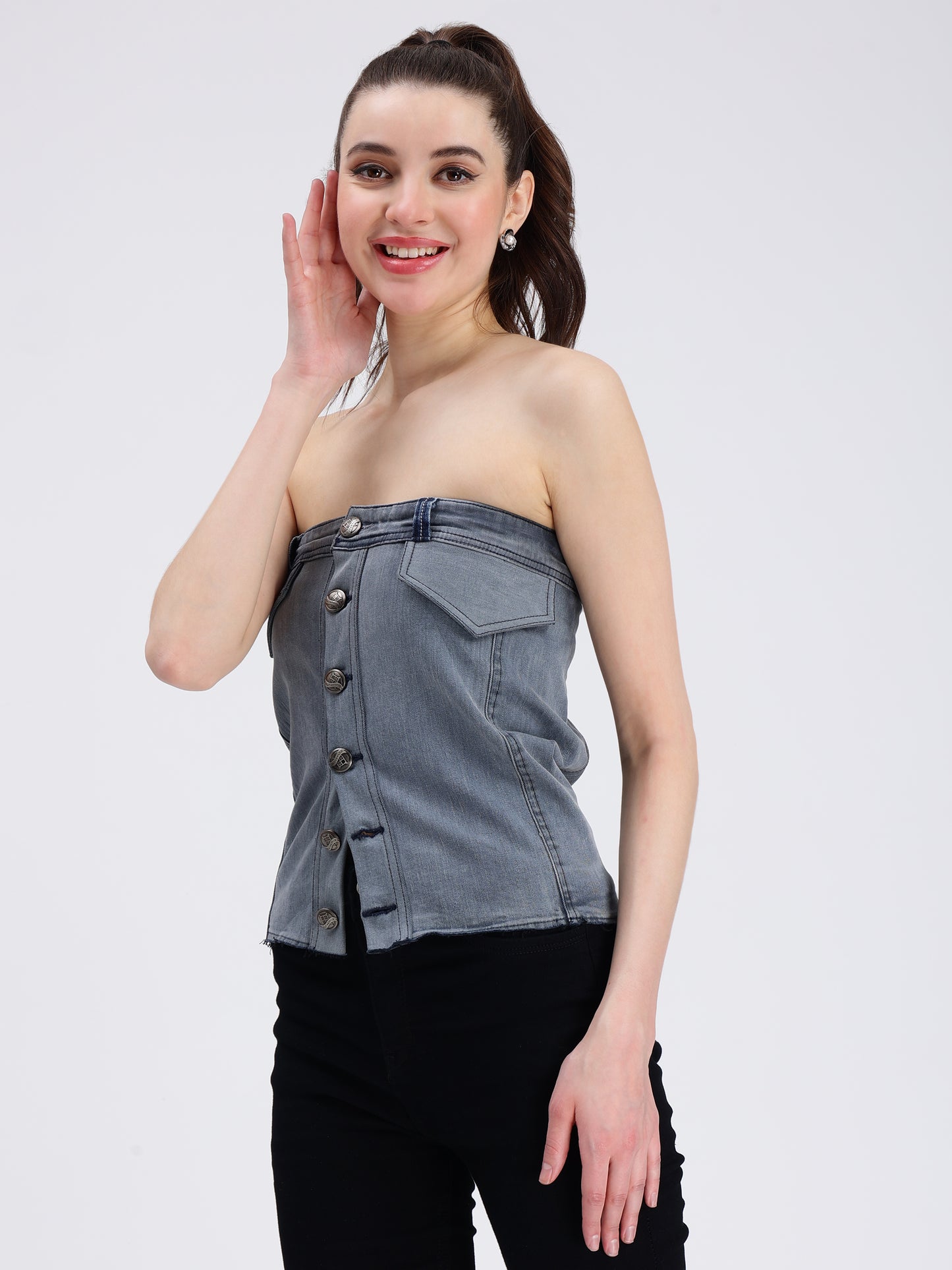 Denim Grey Corset For Women