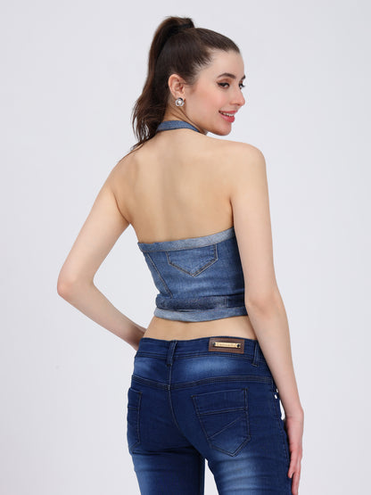 Halter Neck Denim Top