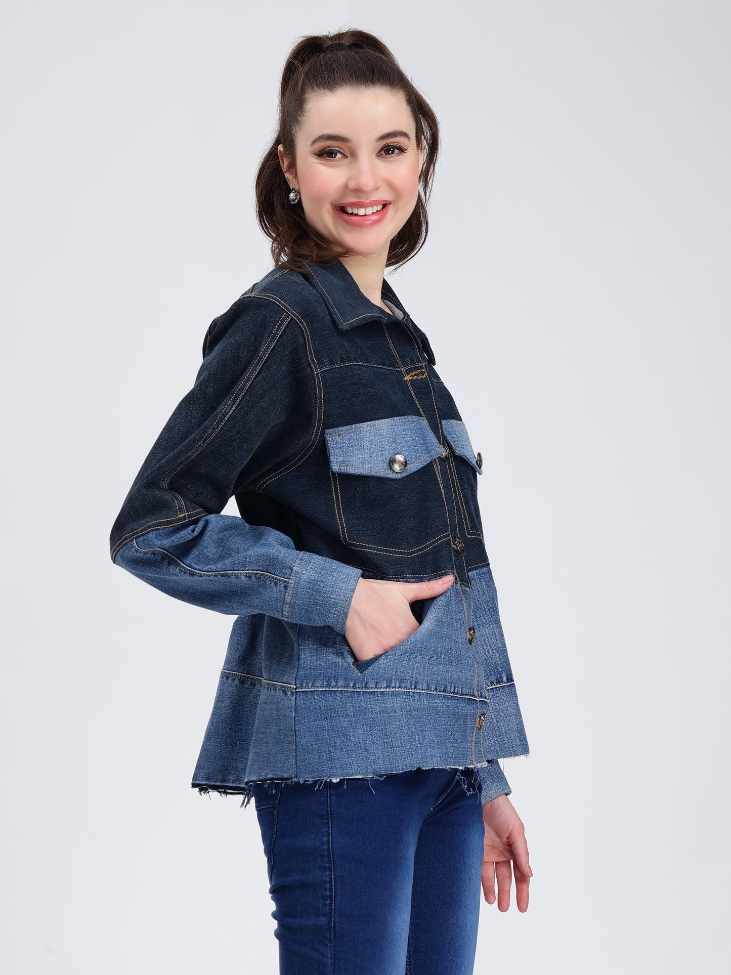 Double Shade Denim Jacket For Women