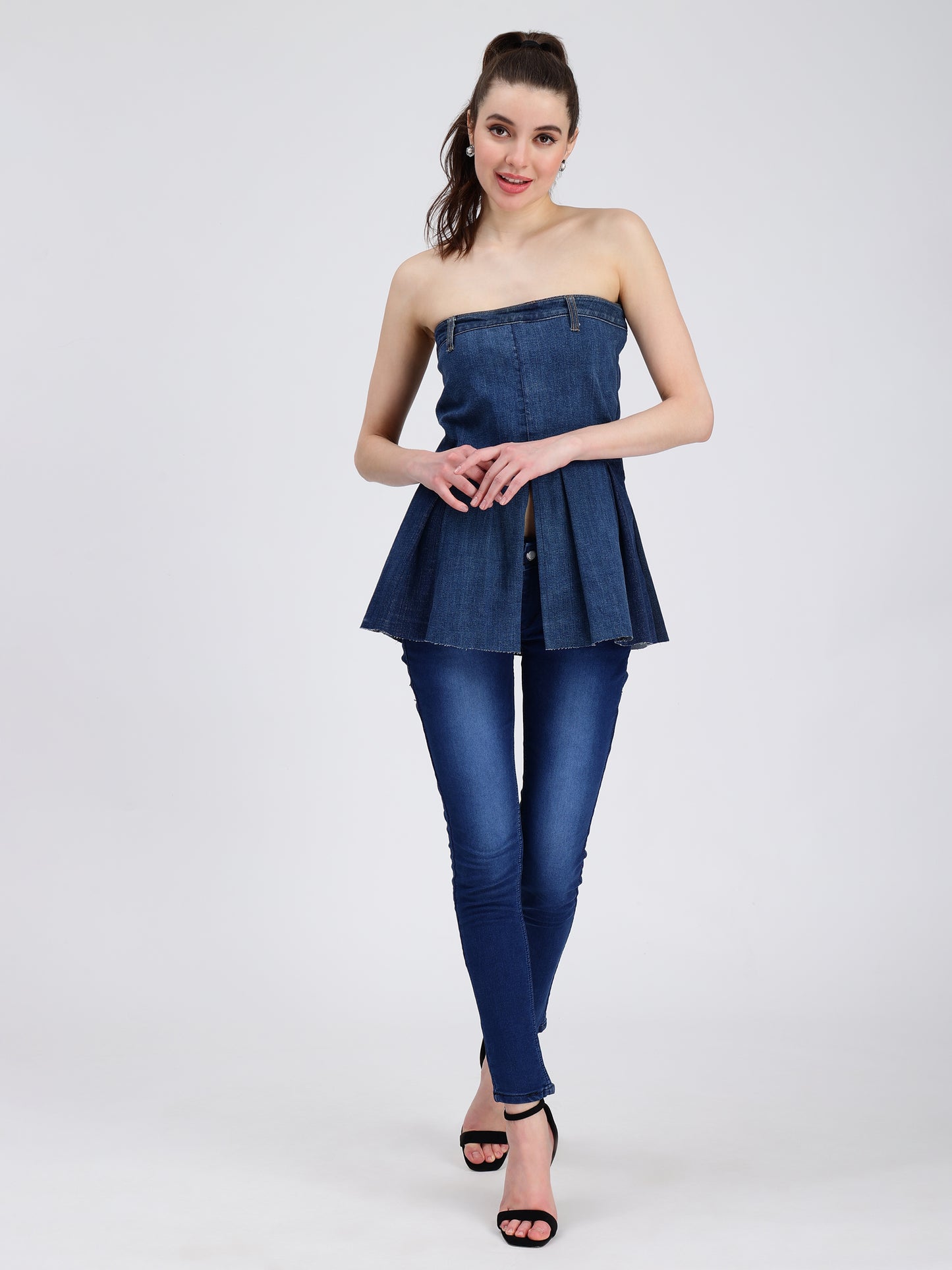 Blue Peplum Denim Top