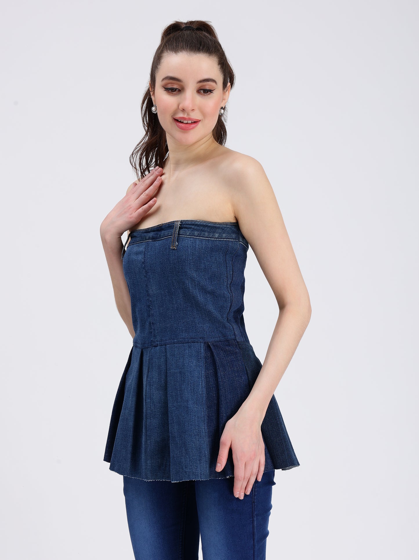 Blue Peplum Denim Top