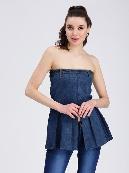 Blue Peplum Denim Top