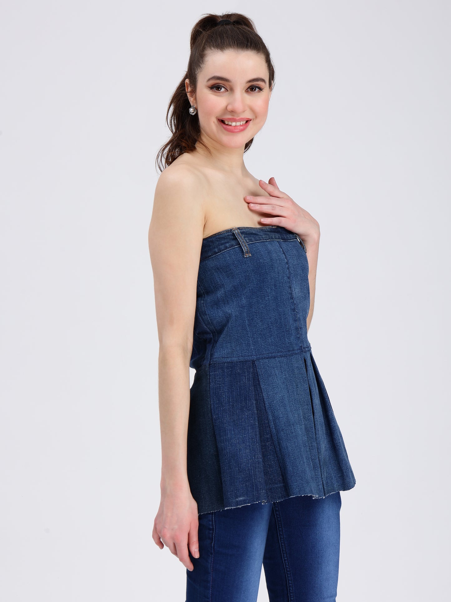 Blue Peplum Denim Top