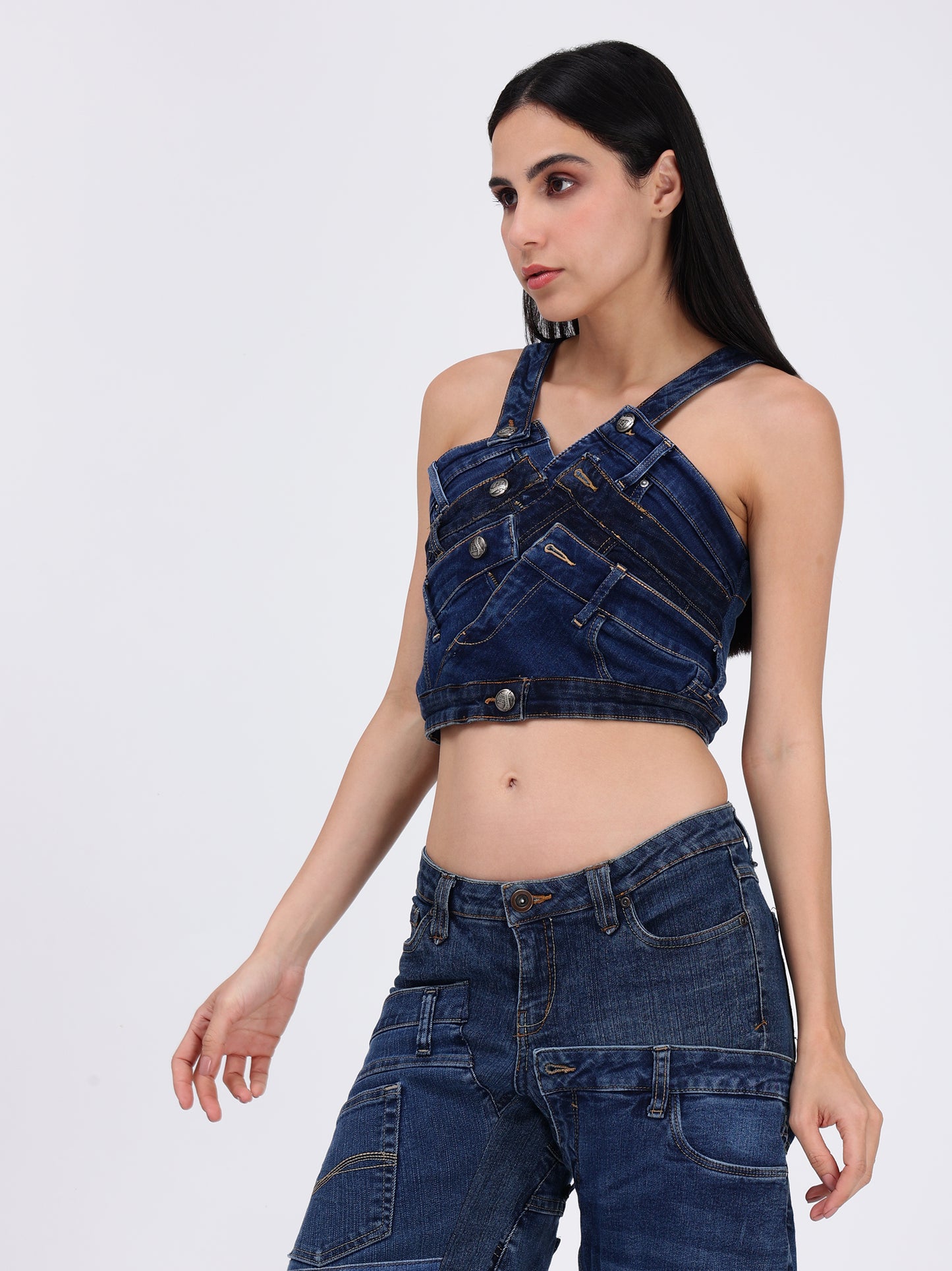 Denim Blue Waist Belt Top