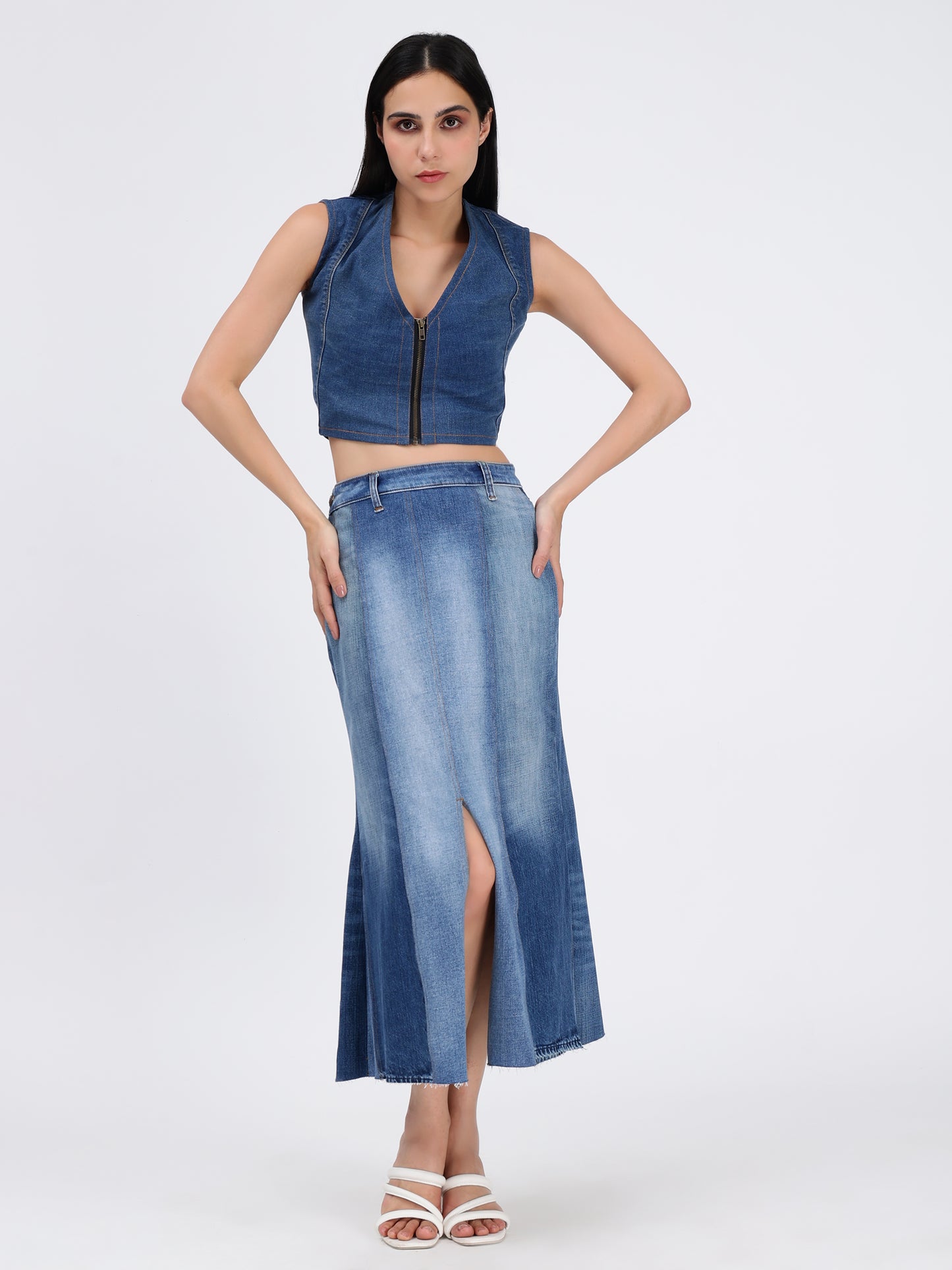 Mid Calf Denim Skirt