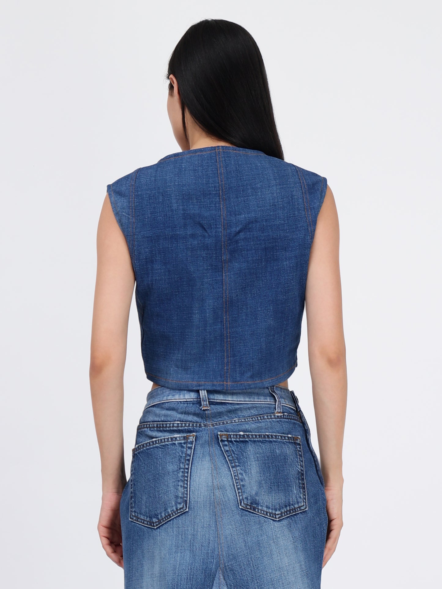 Front Zipper Crop Denim Top