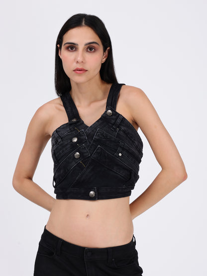 Denim Blue Waist Belt Top