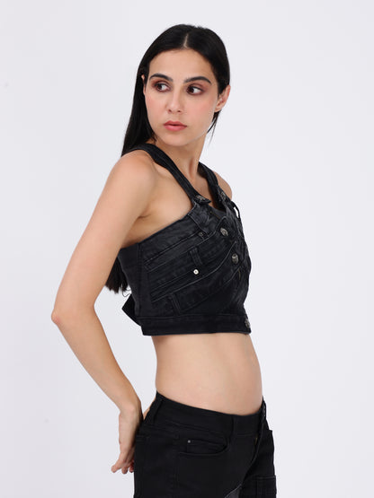 Denim Blue Waist Belt Top