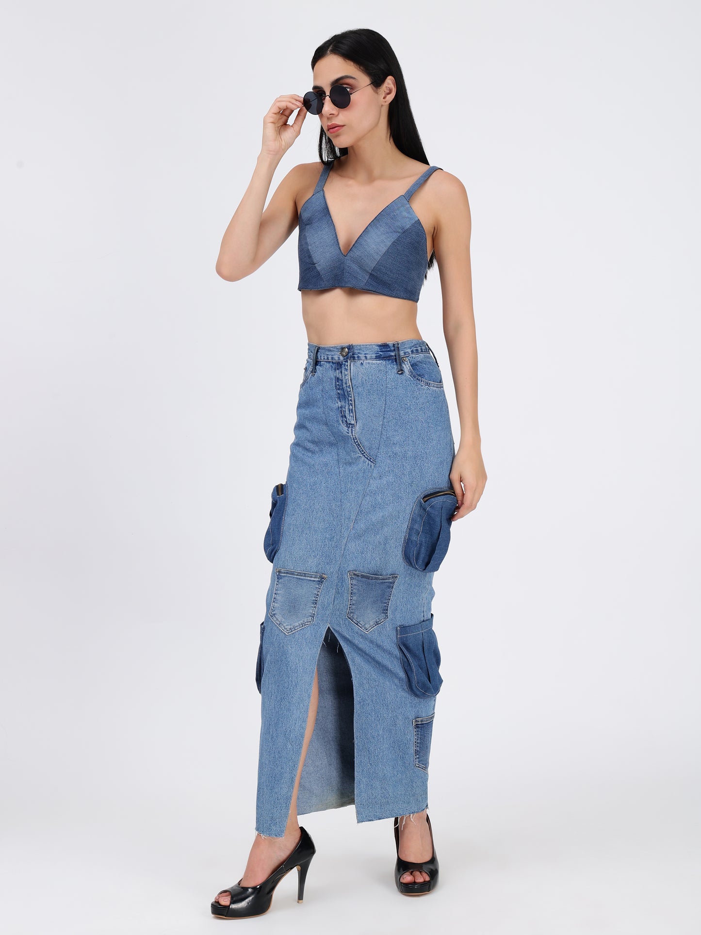 Denim Back Knot Bralette Top