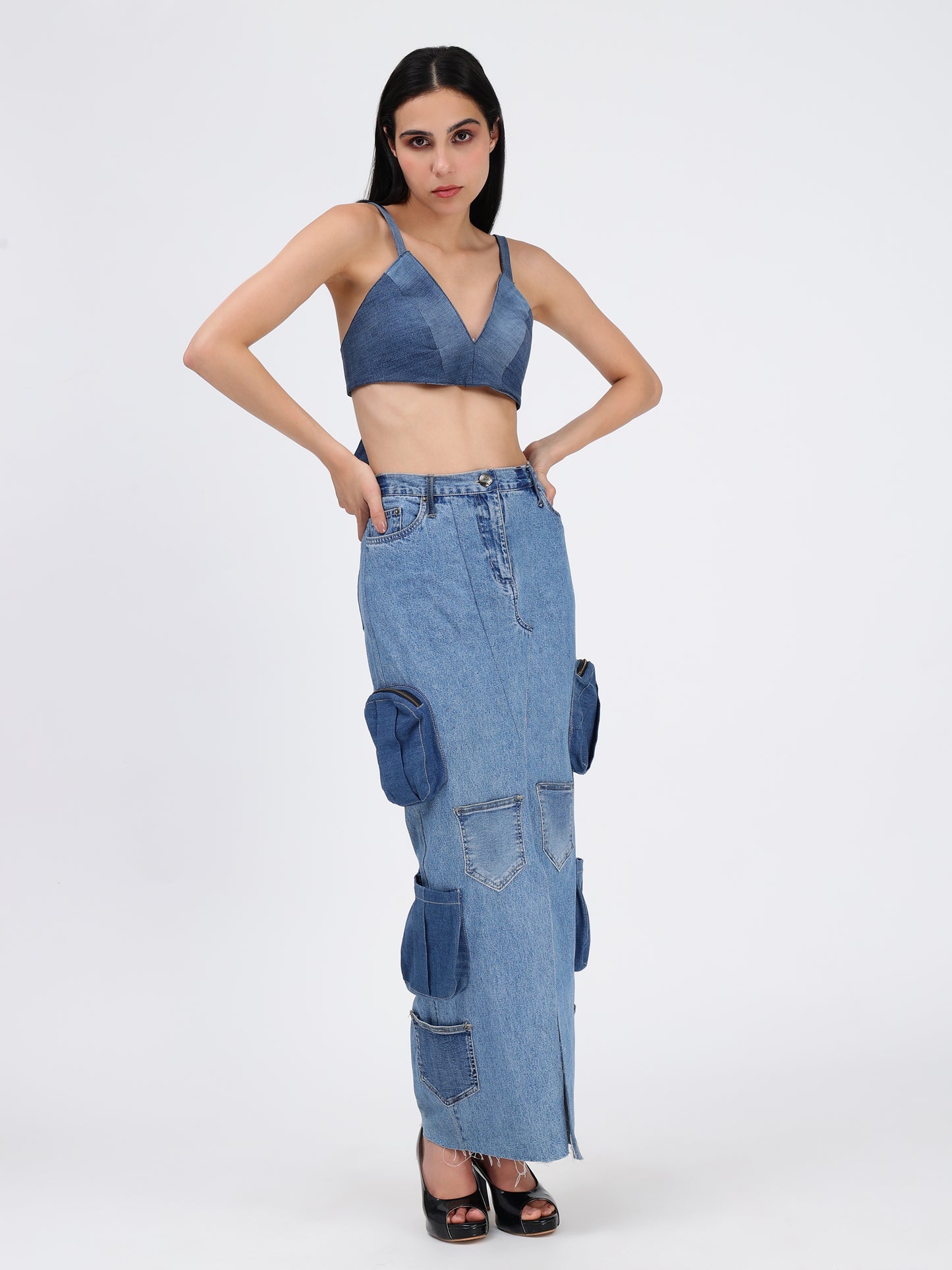 Denim Back Knot Bralette Top