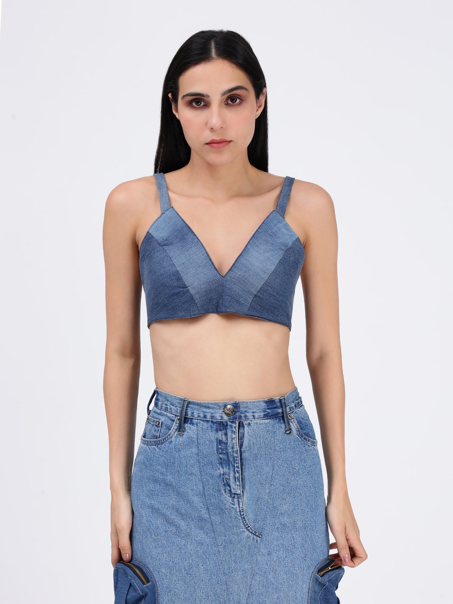 Denim Back Knot Bralette Top