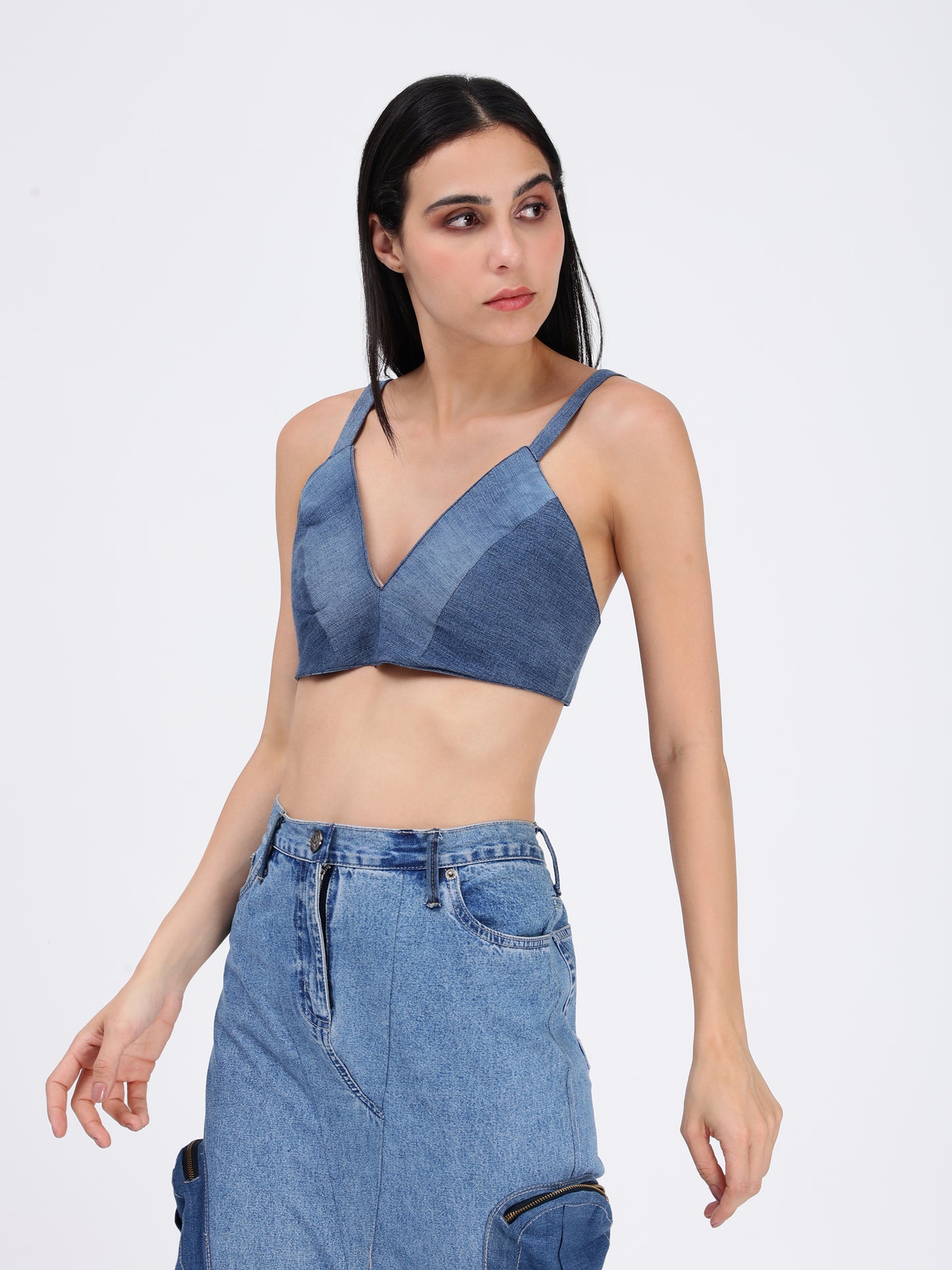 Denim Back Knot Bralette Top