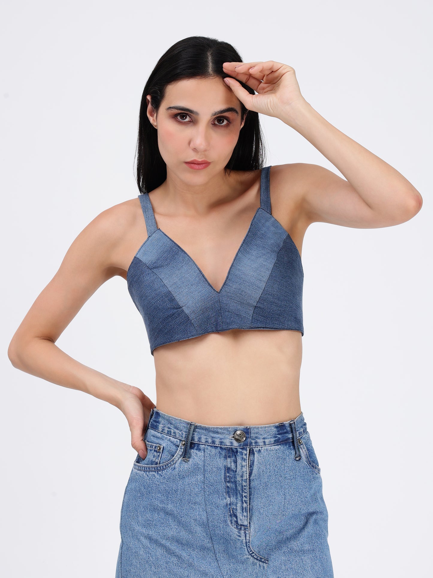 Denim Back Knot Bralette Top