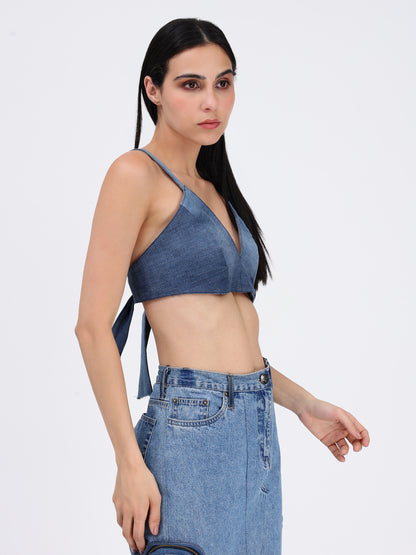 Denim Back Knot Bralette Top