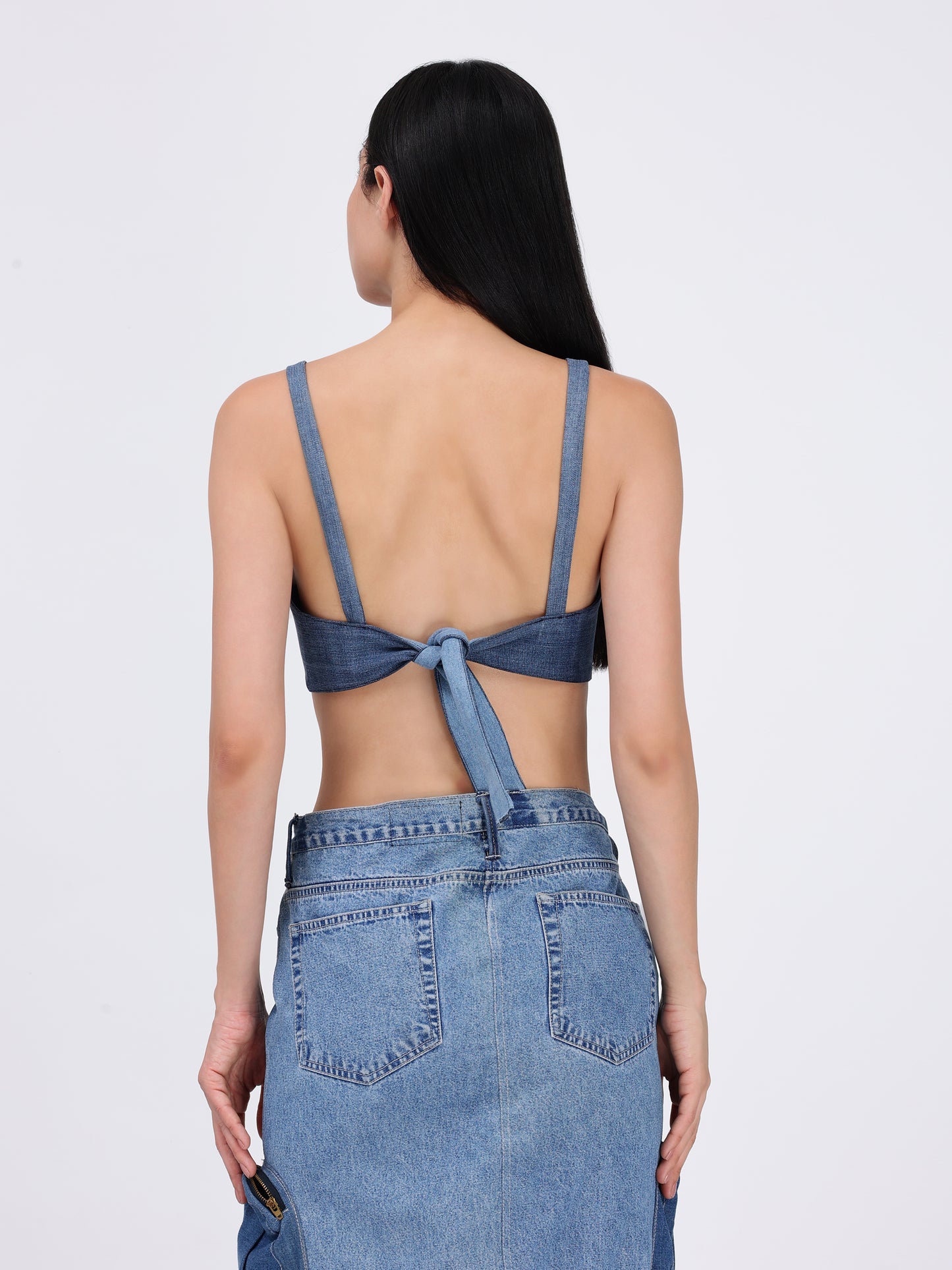 Denim Back Knot Bralette Top