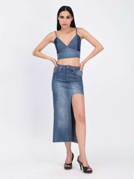 Thigh High Cut Denim Skirt