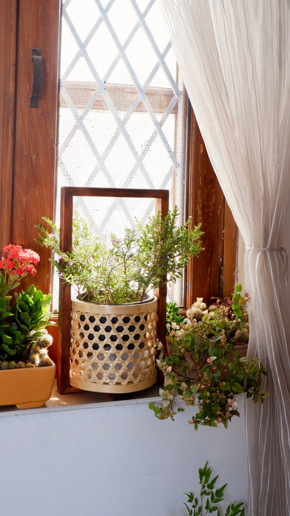 Bamboo Star Weave Planter With Handle