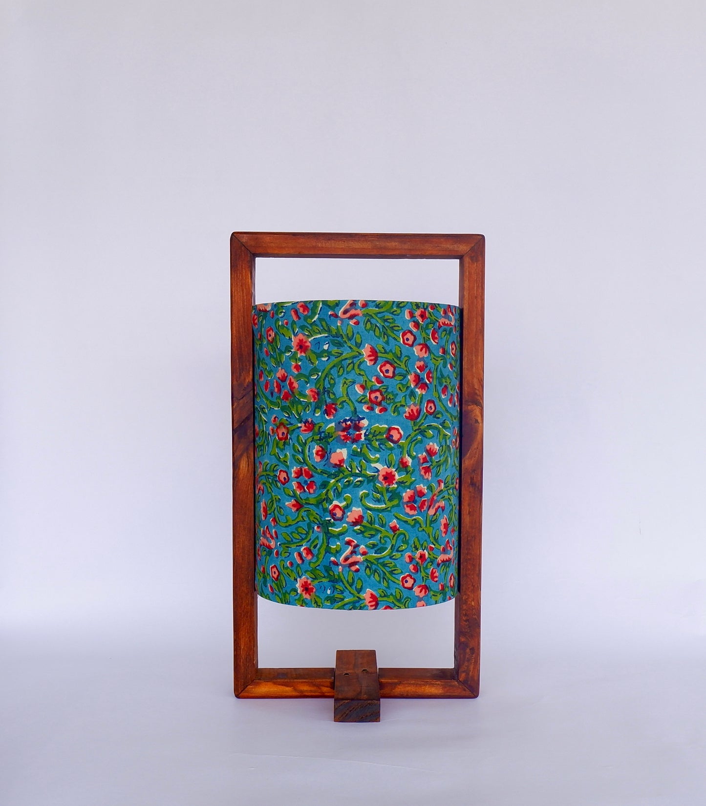 The Plus Table Lamp Peacock Green Floral Print Wooden