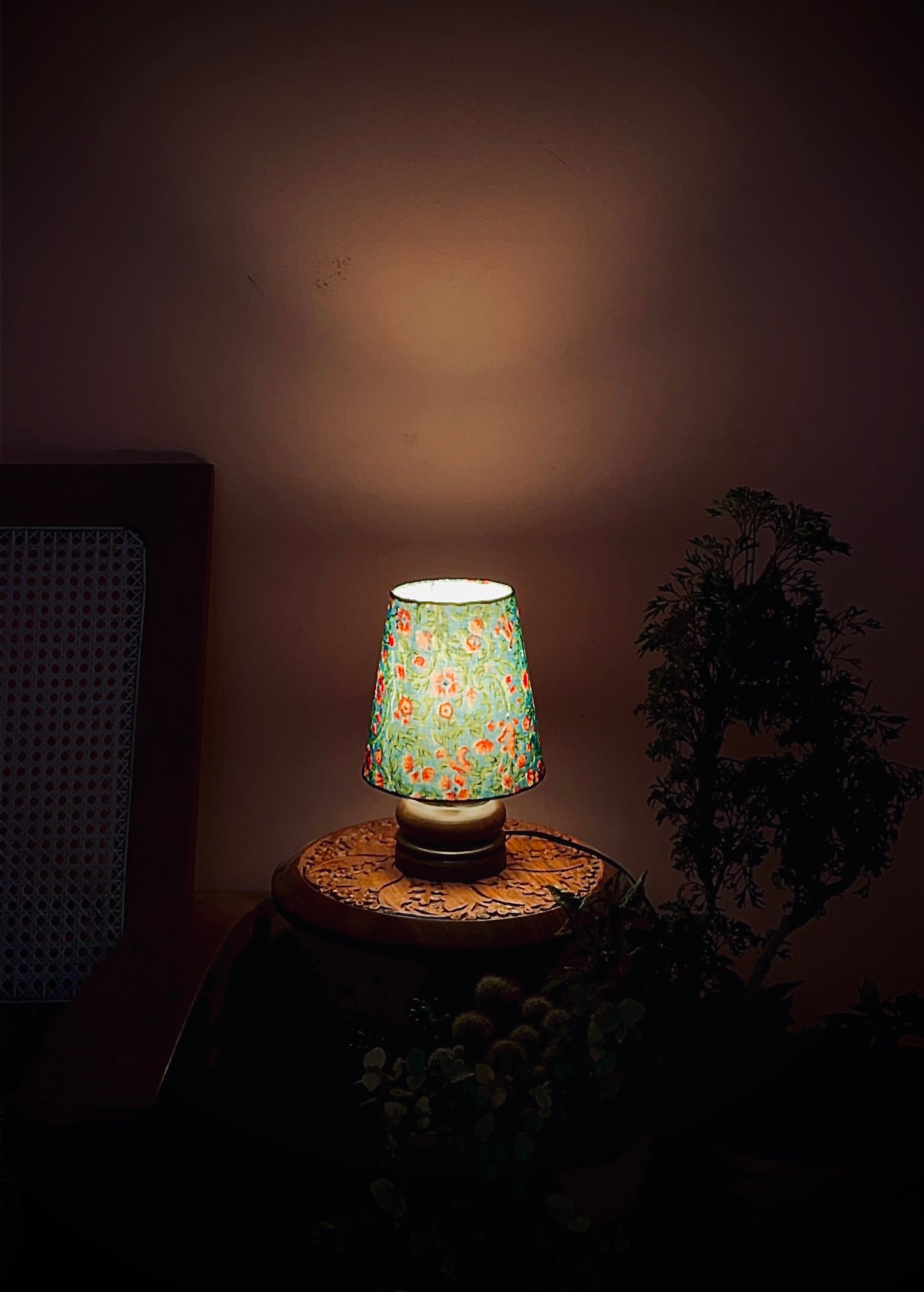 Mini Table Lamp Peacock Green Floral Print