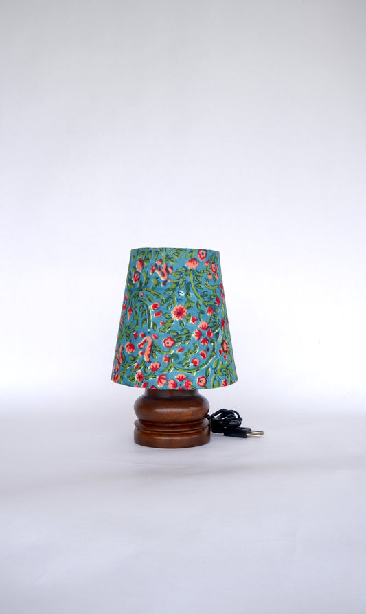 Mini Table Lamp Peacock Green Floral Print