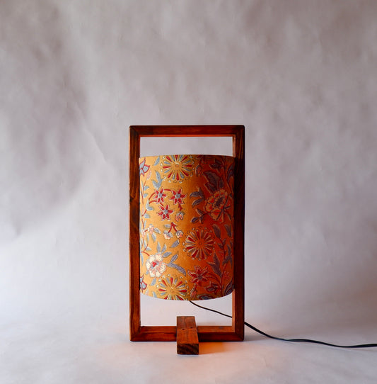 The Plus Wooden Table Lamp Caramel Yellow Floral