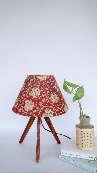 Tripod Lamp Crimson Red Floral Print