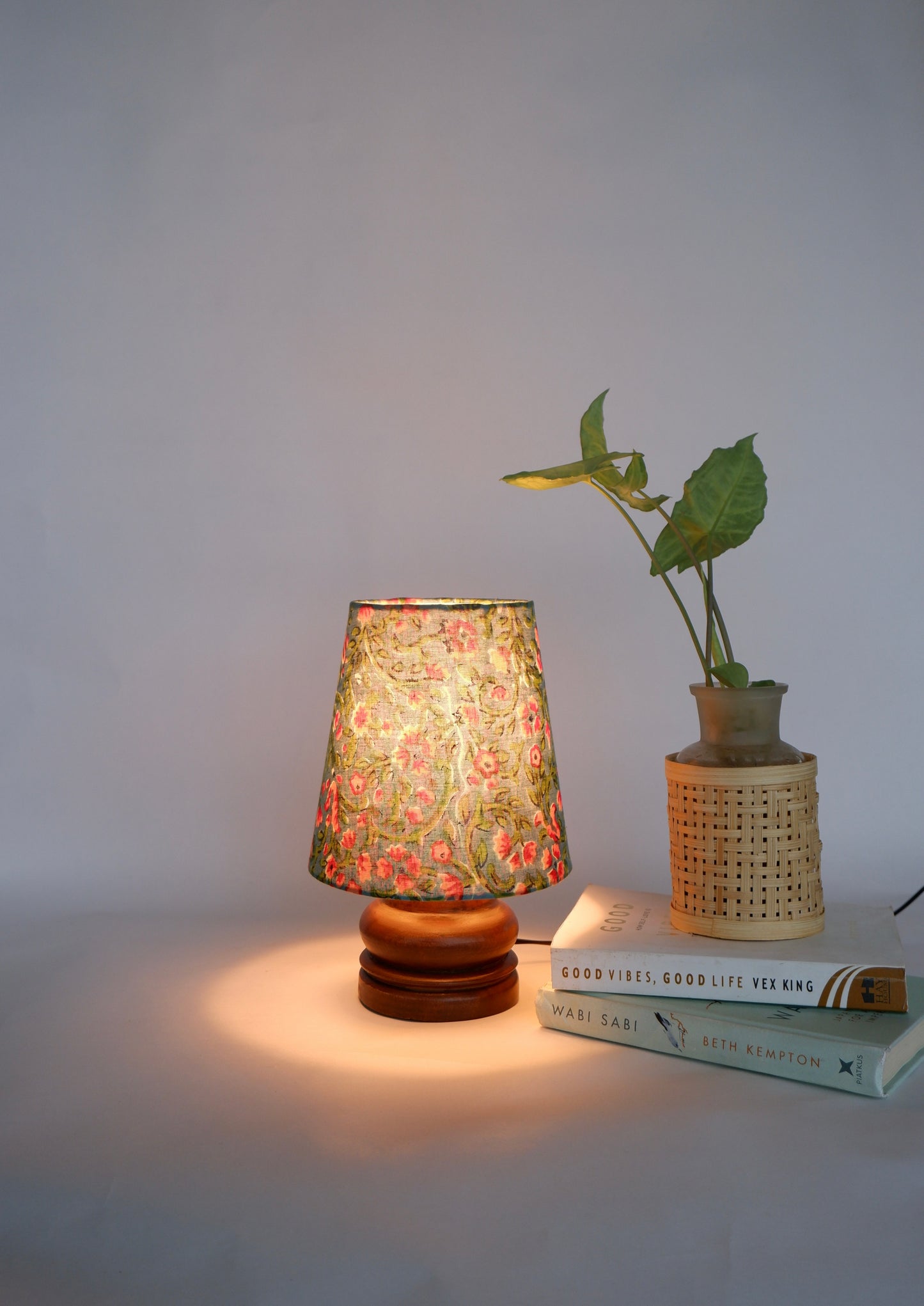 Mini Table Lamp Peacock Green Floral Print