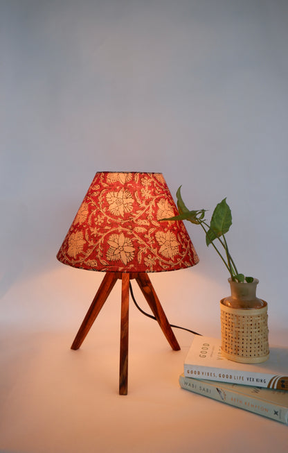 Tripod Lamp Crimson Red Floral Print