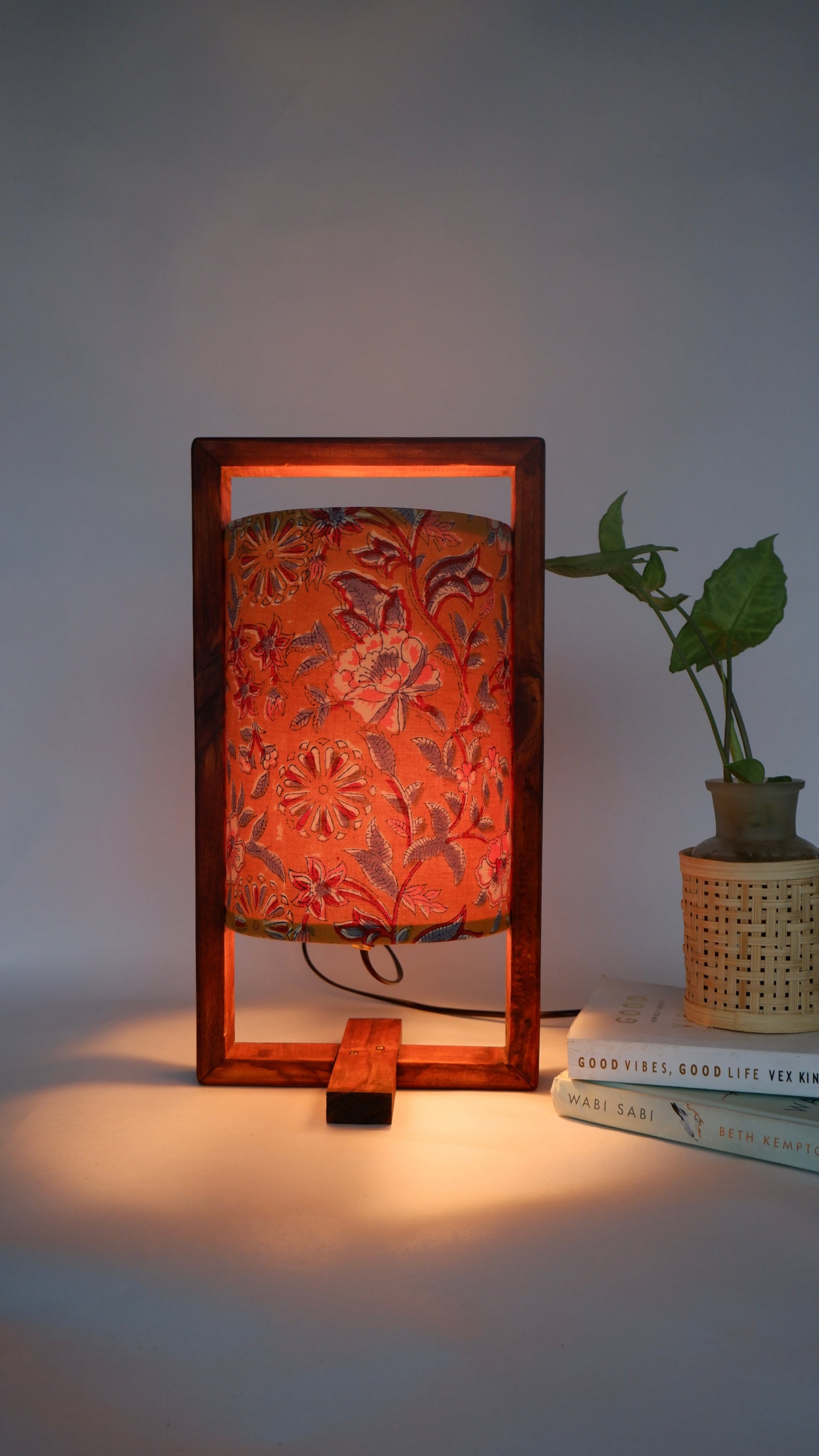 The Plus Wooden Table Lamp Caramel Yellow Floral