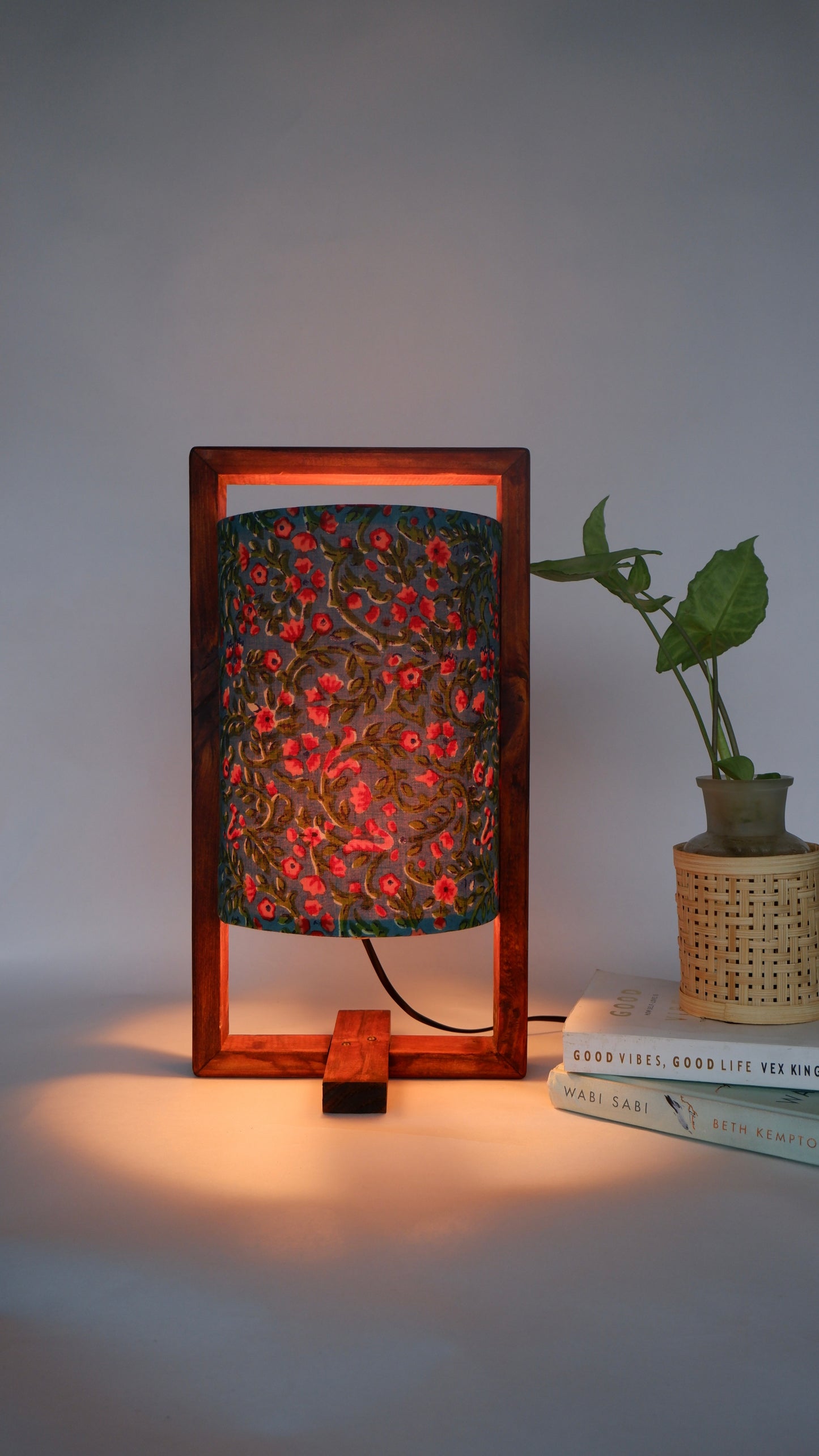 The Plus Table Lamp Peacock Green Floral Print Wooden