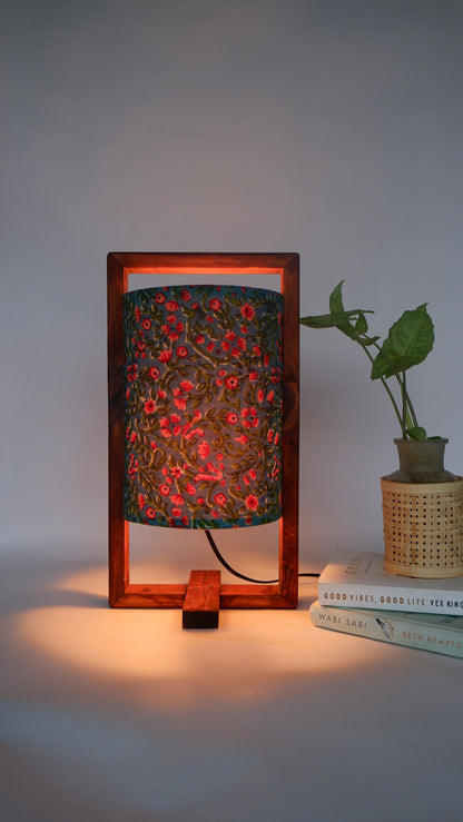 The Plus Table Lamp Peacock Green Floral Print Wooden