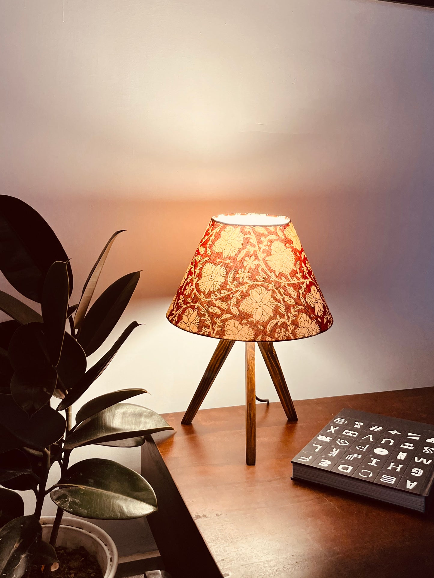 Tripod Lamp Crimson Red Floral Print