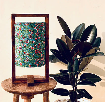 The Plus Table Lamp Peacock Green Floral Print Wooden