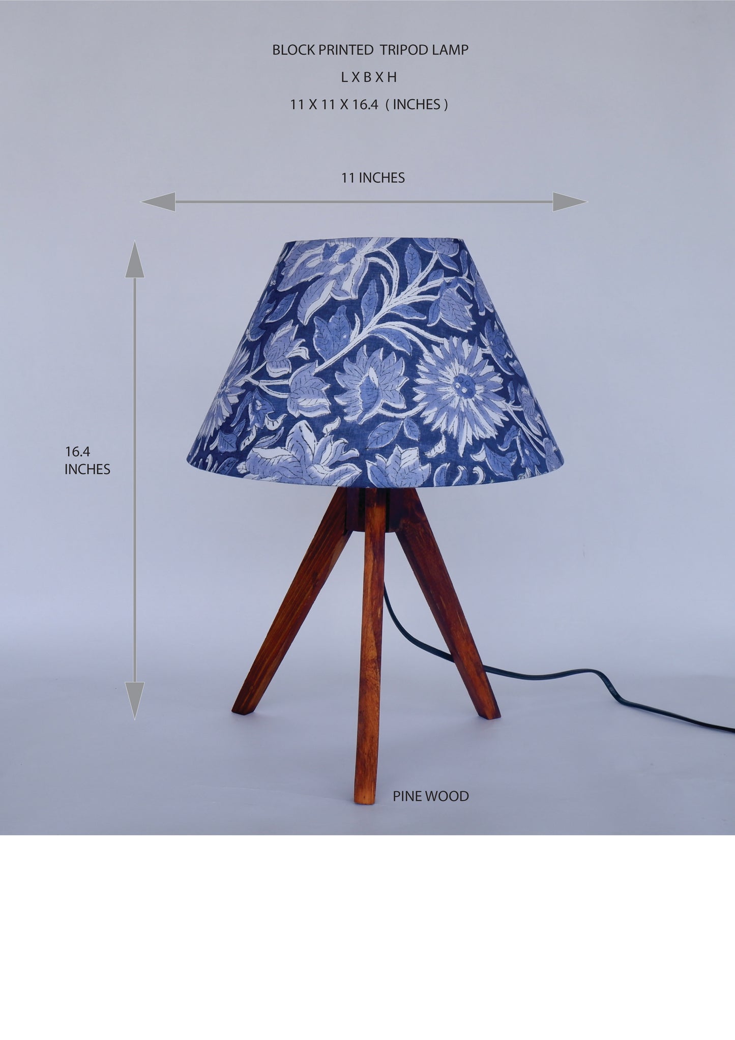 Tripod Lamp Blue Floral