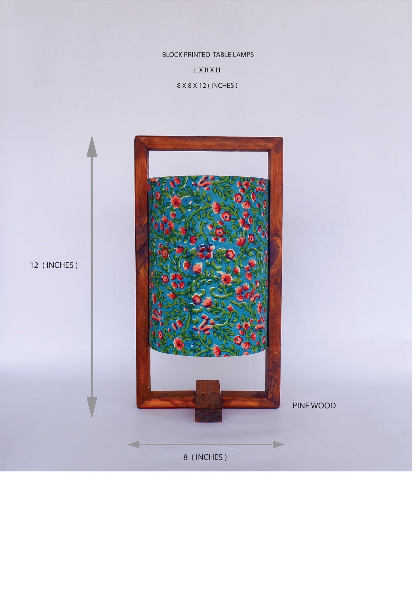 The Plus Table Lamp Peacock Green Floral Print Wooden