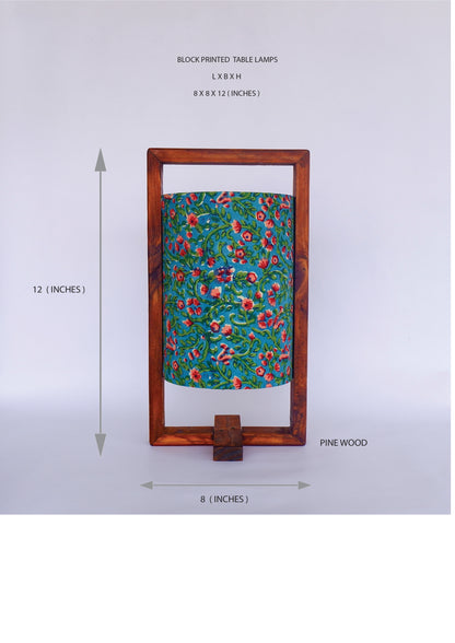 The Plus Table Lamp Peacock Green Floral Print Wooden