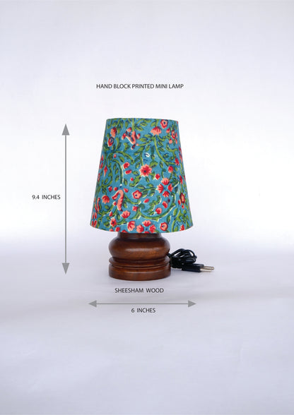 Mini Table Lamp Peacock Green Floral Print